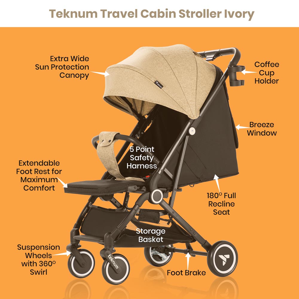 Teknum - Travel Cabin Stroller with Coffee Cup Holder - Ivory