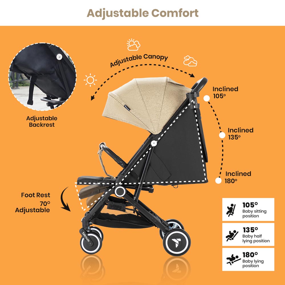 Teknum - Travel Cabin Stroller with Coffee Cup Holder - Ivory