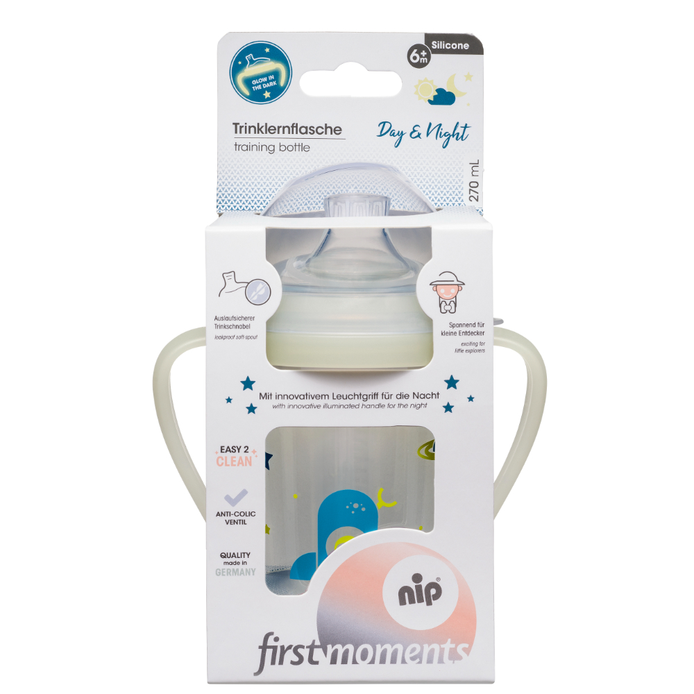 Nip - Baby Training Bottle Wide Lip Pad Leak Proof Glow in Dark -270 ml, Rocket