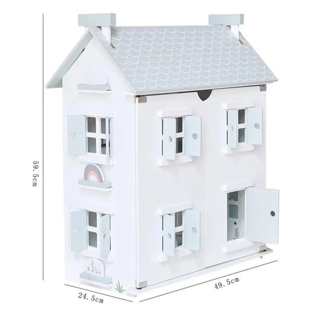 Woody Buddy Doll House with Accessories - Imaginative Play Wooden Toy for Ages 3+, Non-Toxic, 49.5x24.5x59.5 cm White House