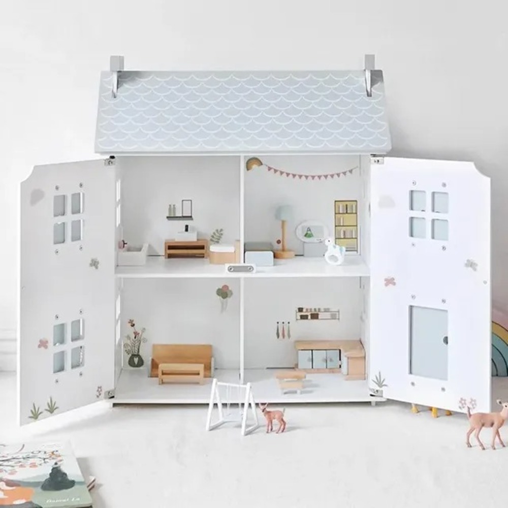 Woody Buddy Doll House with Accessories - Imaginative Play Wooden Toy for Ages 3+, Non-Toxic, 49.5x24.5x59.5 cm White House