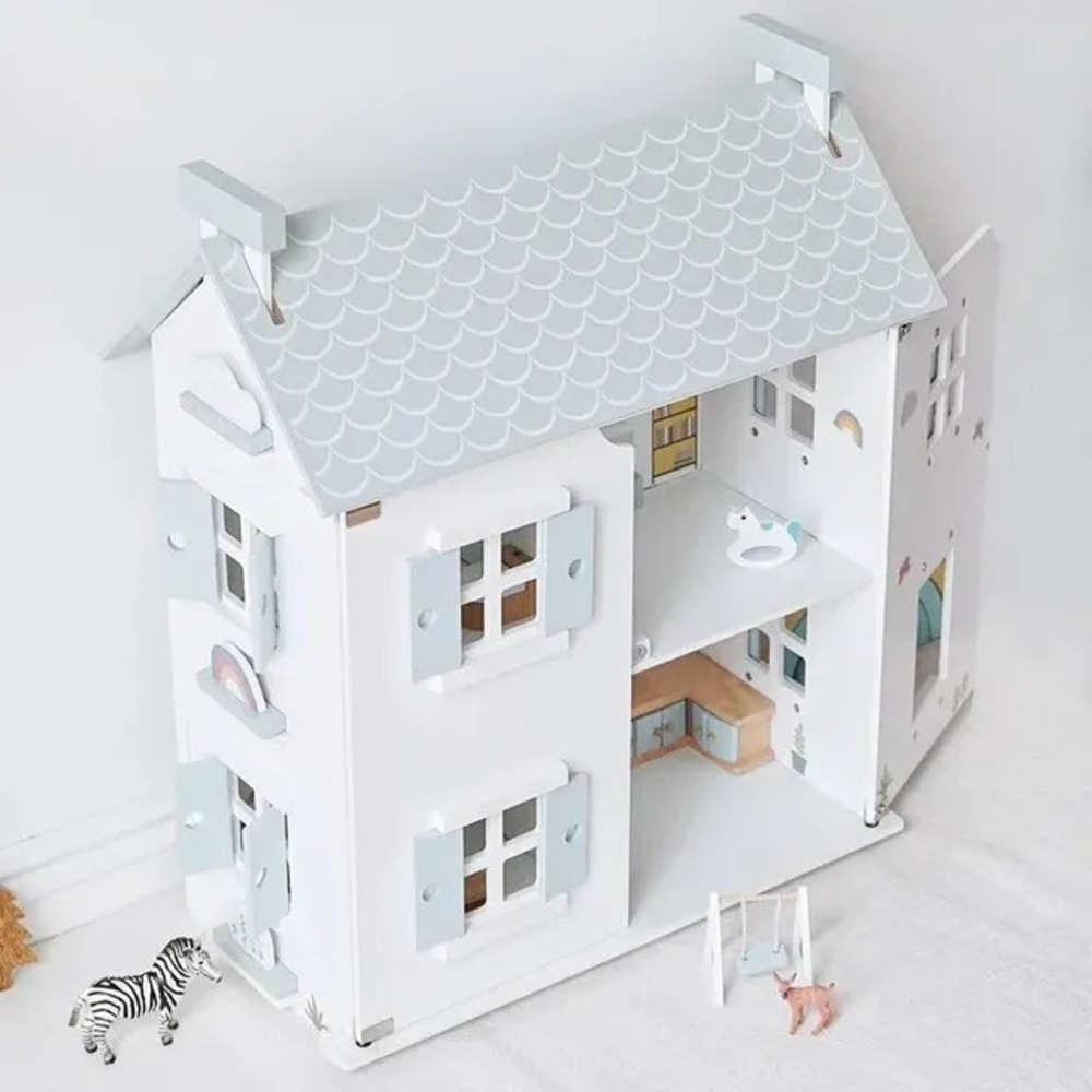 Woody Buddy Doll House with Accessories - Imaginative Play Wooden Toy for Ages 3+, Non-Toxic, 49.5x24.5x59.5 cm White House