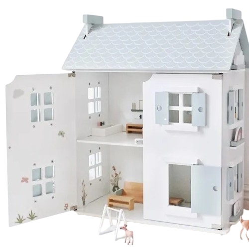 Woody Buddy Doll House with Accessories - Imaginative Play Wooden Toy for Ages 3+, Non-Toxic, 49.5x24.5x59.5 cm White House