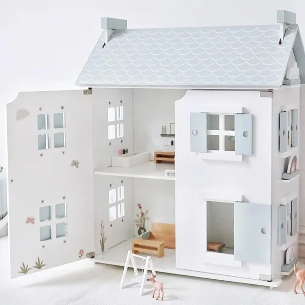 Woody Buddy Doll House with Accessories - Imaginative Play Wooden Toy for Ages 3+, Non-Toxic, 49.5x24.5x59.5 cm White House
