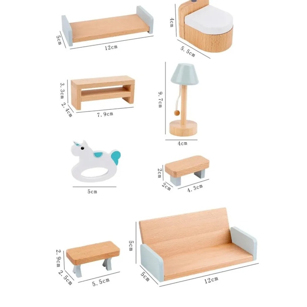 Woody Buddy Doll House with Accessories - Imaginative Play Wooden Toy for Ages 3+, Non-Toxic, 49.5x24.5x59.5 cm White House
