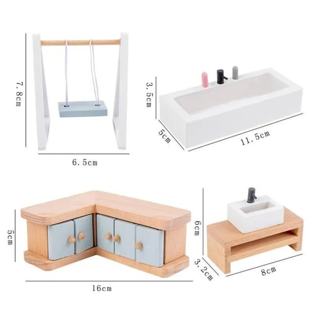 Woody Buddy Doll House with Accessories - Imaginative Play Wooden Toy for Ages 3+, Non-Toxic, 49.5x24.5x59.5 cm White House