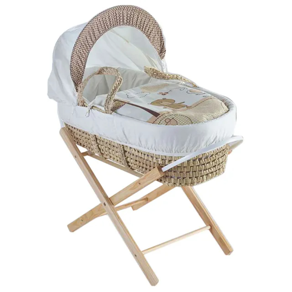 Kinder Valley - Tiny Ted Cream Palm Moses Basket With Opal Folding Stand Natural