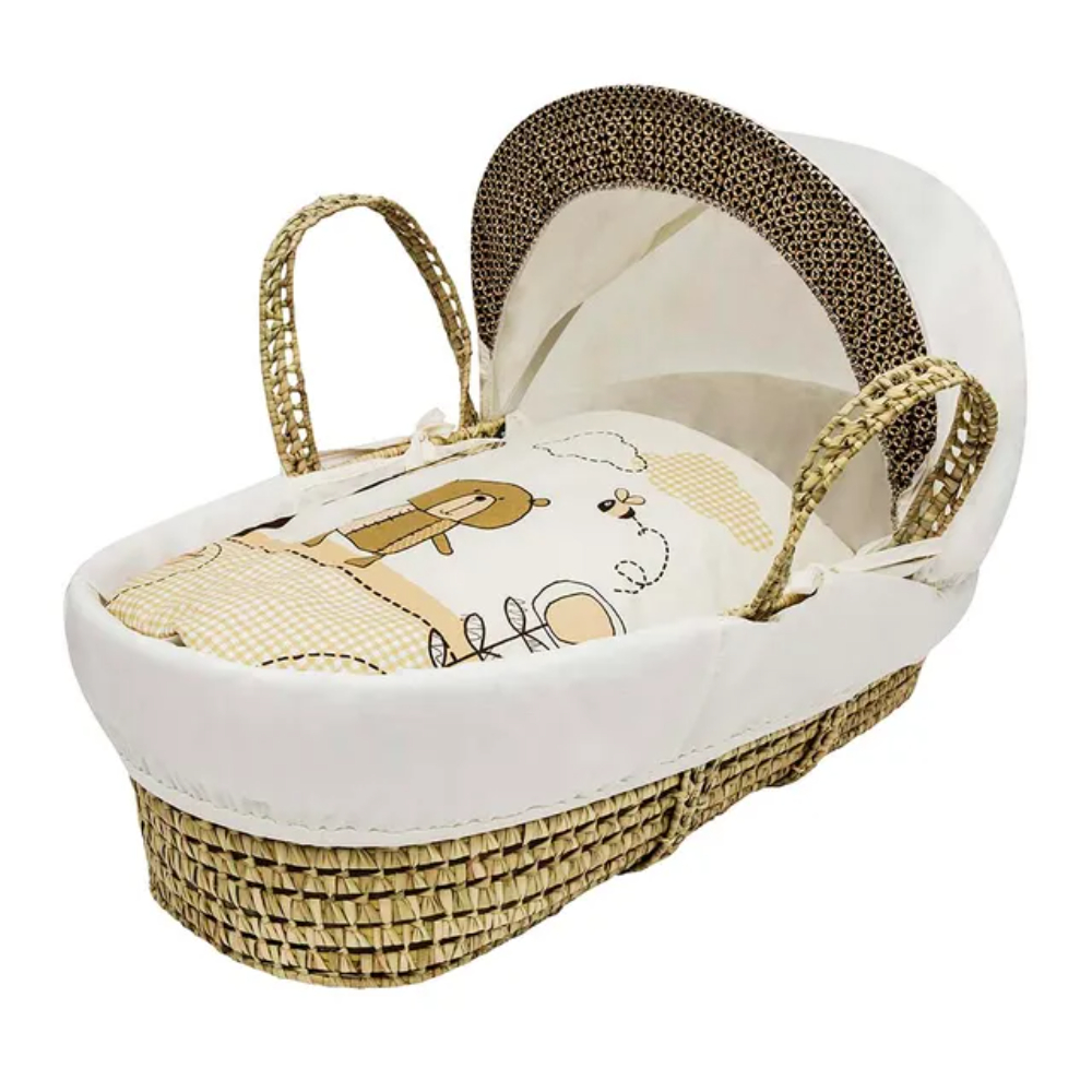 Kinder Valley - Tiny Ted Cream Palm Moses Basket With Opal Folding Stand Natural