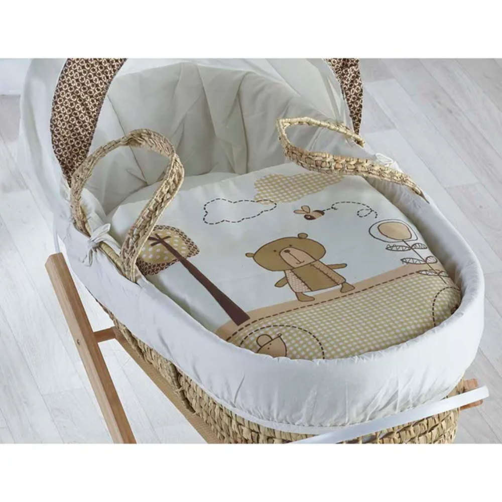 Kinder Valley - Tiny Ted Cream Palm Moses Basket With Opal Folding Stand Natural