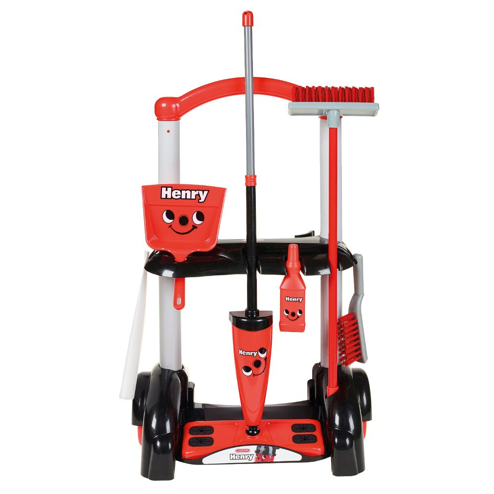 Casdon - Henry Cleaning Trolley Toy Set - Red, 3+