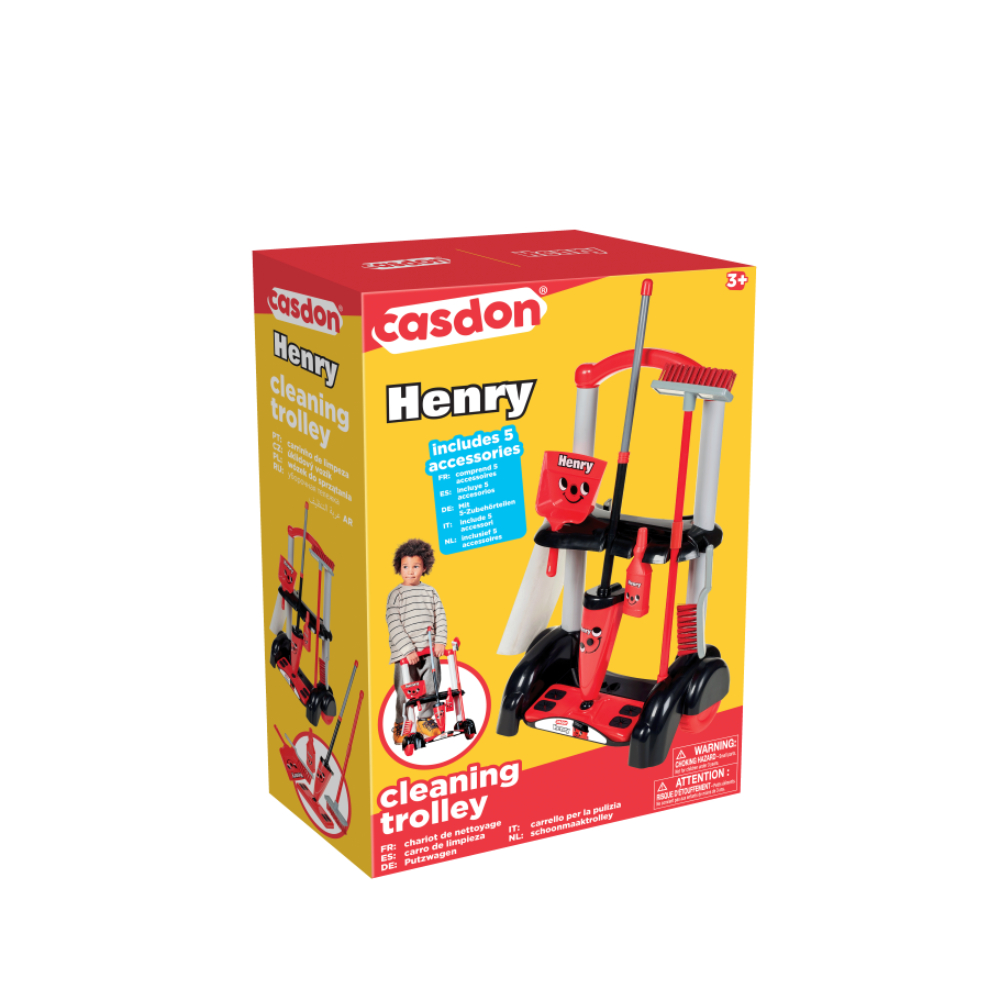 Casdon - Henry Cleaning Trolley Toy Set - Red, 3+