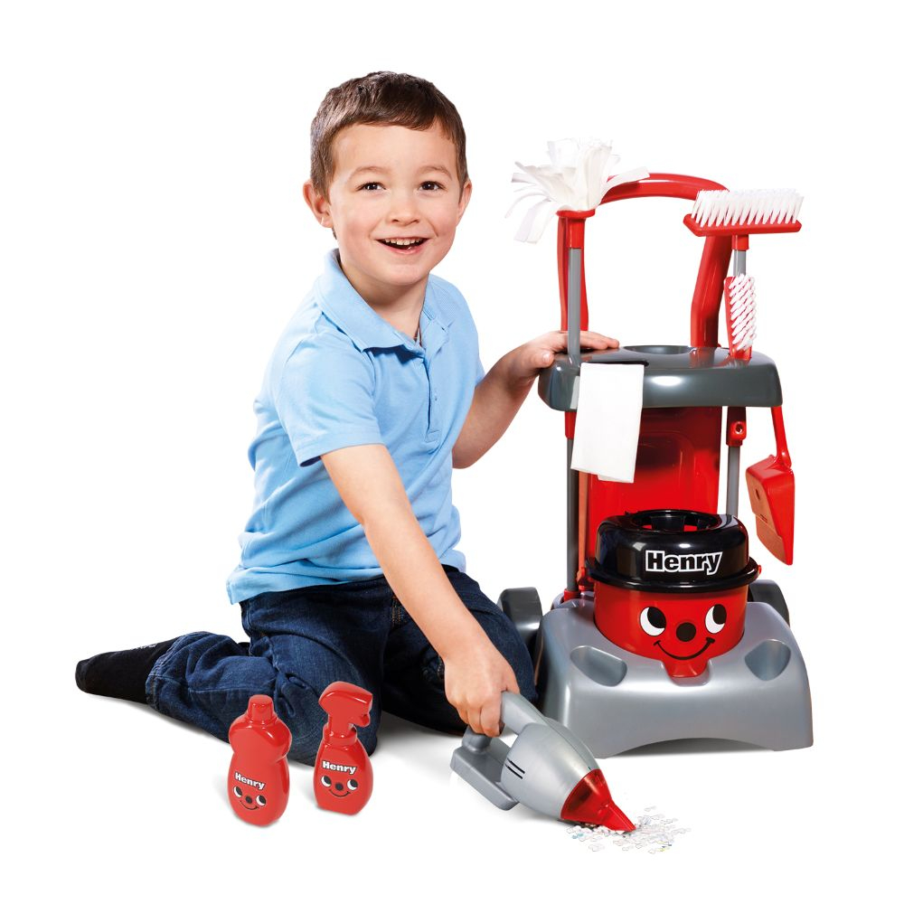 Casdon - Henry Deluxe cleaning trolley for Kids, 3+ - Red