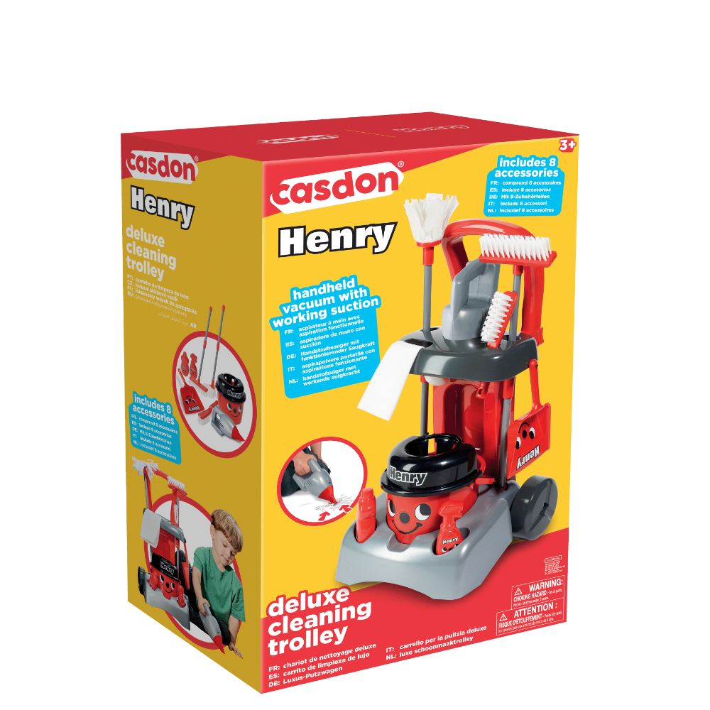 Casdon - Henry Deluxe cleaning trolley for Kids, 3+ - Red