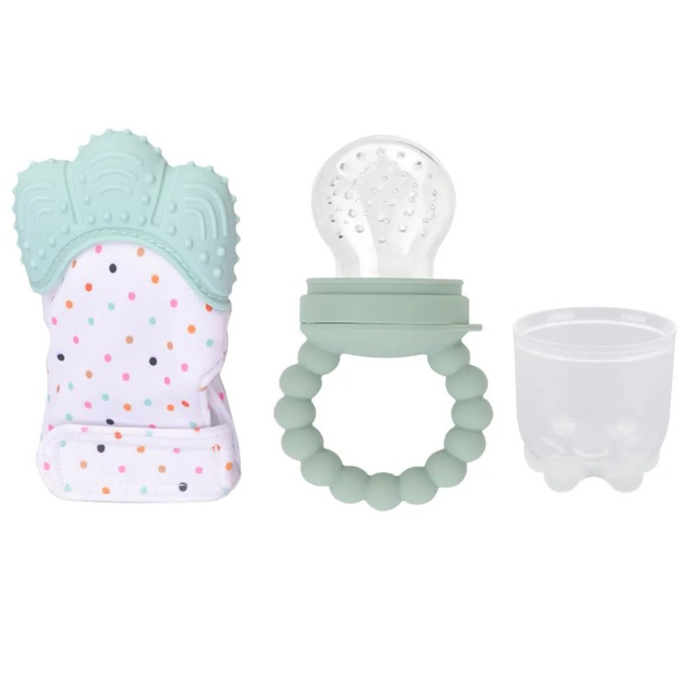 Pikkaboo Chew & Feed Teether with Fruit Pacifier Duo - Mint