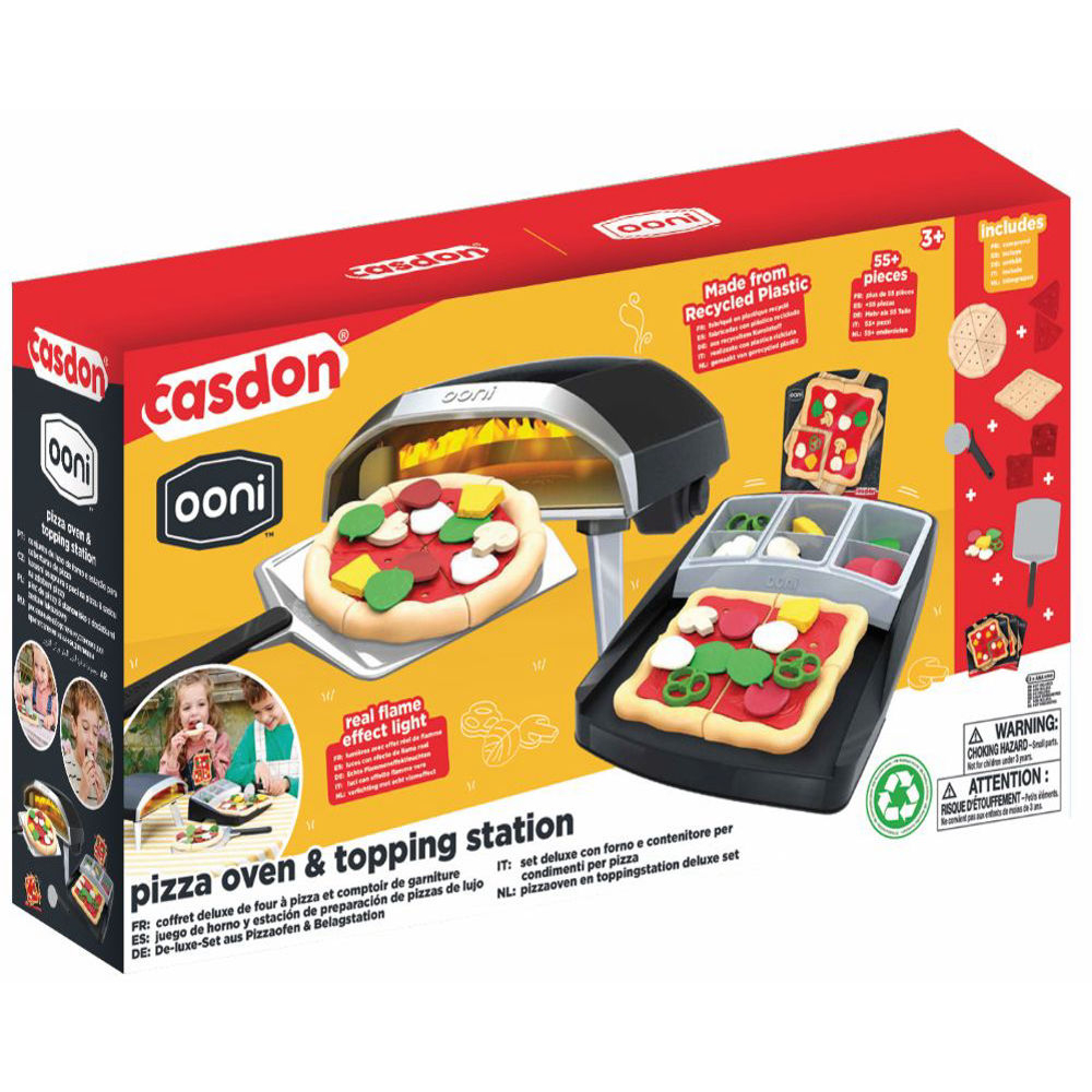 Casdon Ooni Pizza Oven & Topping Station Toy Set, Deluxe Pretend Play Kit for Kids 3+