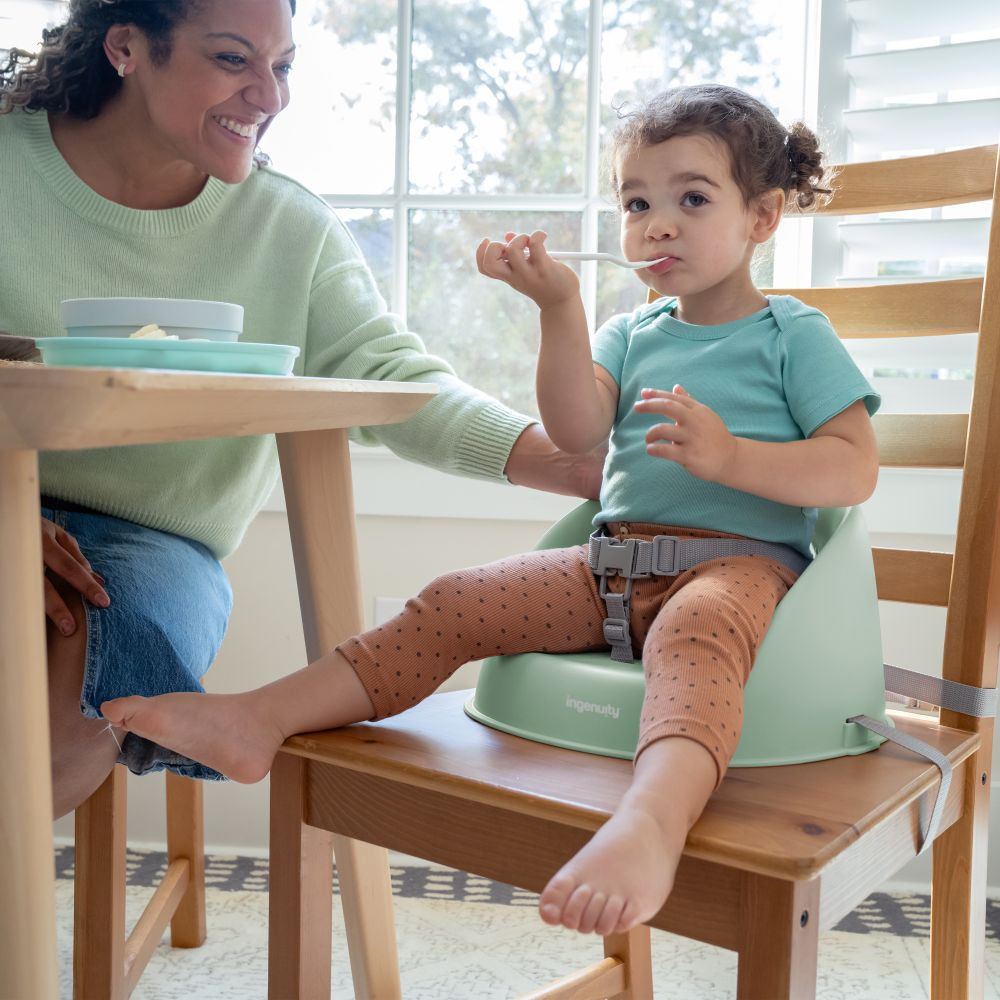 Ingenuity My Spot Easy-Clean Booster Seat - 3-Point Harness, Washable Straps, Secure Fit, Green, 6–36 Months
