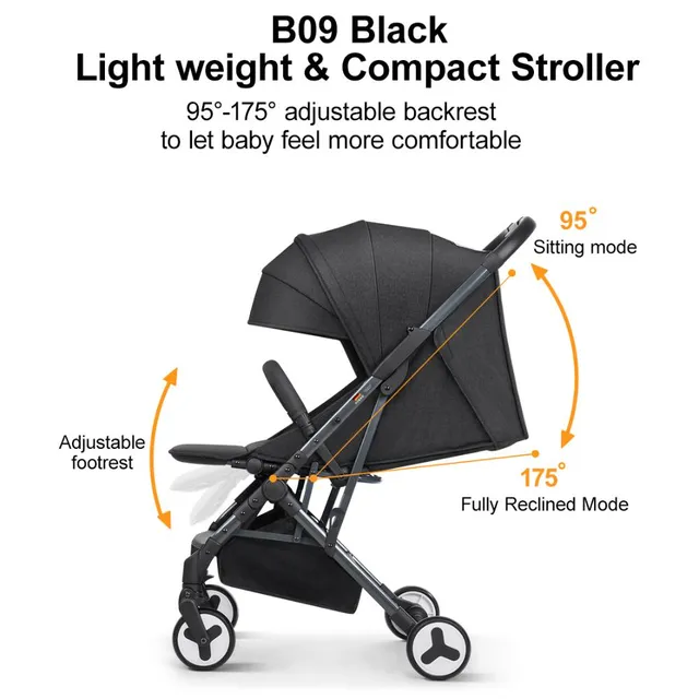 Babydoes - Bueno Baby Stroller with 360° Rotating Seat (Up to 20 kg) - Black