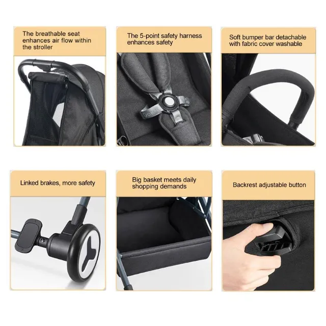 Babydoes - Bueno Baby Stroller with 360° Rotating Seat (Up to 20 kg) - Black