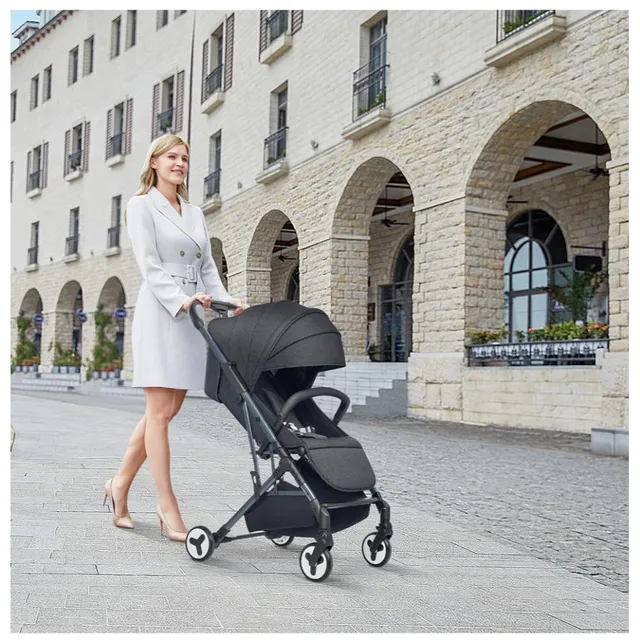 Babydoes - Bueno Baby Stroller with 360° Rotating Seat (Up to 20 kg) - Black