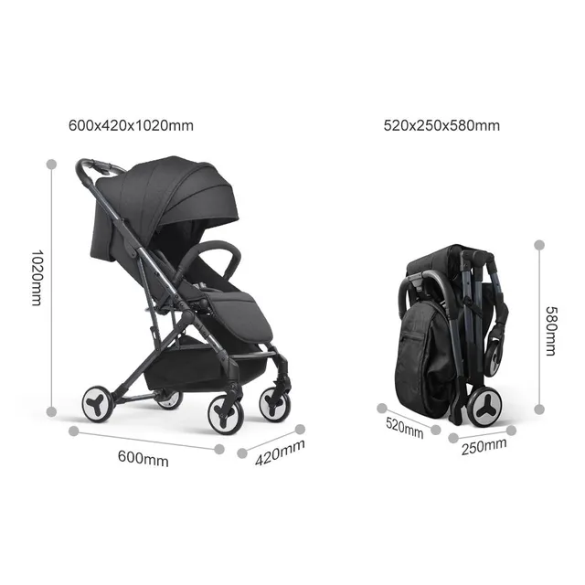 Babydoes - Bueno Baby Stroller with 360° Rotating Seat (Up to 20 kg) - Black