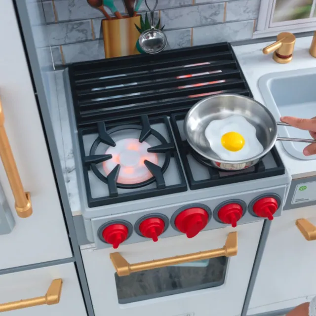 KidKraft Uptown Elite White Play Kitchen with Accessories - Wooden Toy Kitchen for Kids, Pretend Play Kitchen Set, Durable Kids Play Kitchen with Oven, Sink & Refrigerator
