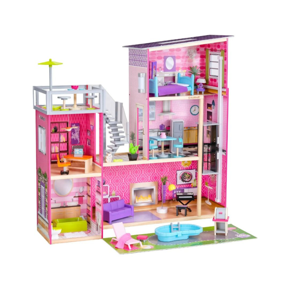 KidKraft Uptown Dollhouse - Wooden Dollhouse for Kids with Furniture and Accessories