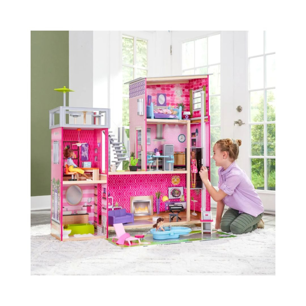 KidKraft Uptown Dollhouse - Wooden Dollhouse for Kids with Furniture and Accessories
