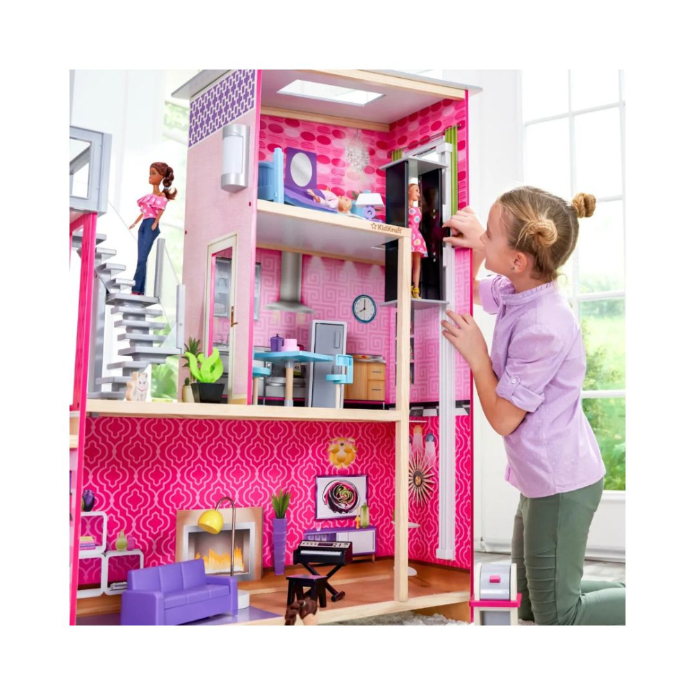 KidKraft Uptown Dollhouse - Wooden Dollhouse for Kids with Furniture and Accessories