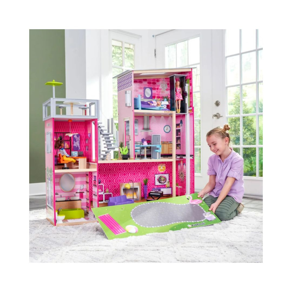 KidKraft Uptown Dollhouse - Wooden Dollhouse for Kids with Furniture and Accessories