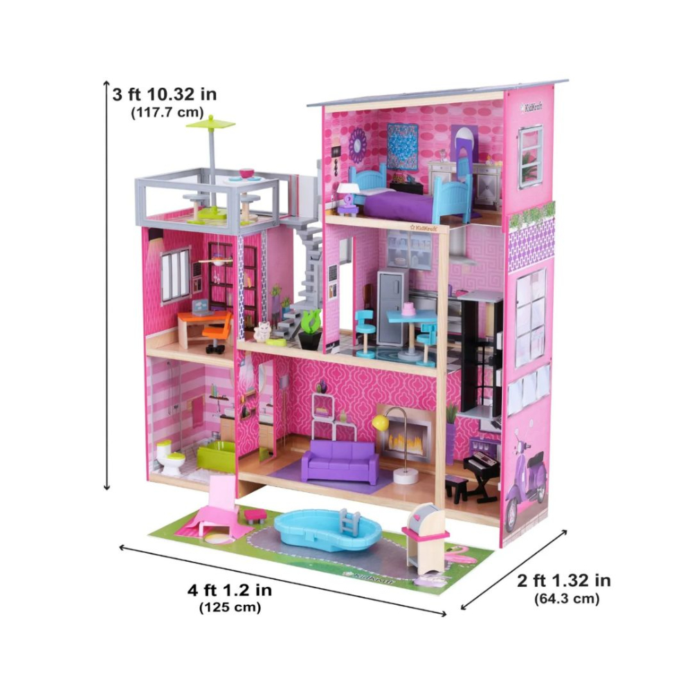 KidKraft Uptown Dollhouse - Wooden Dollhouse for Kids with Furniture and Accessories