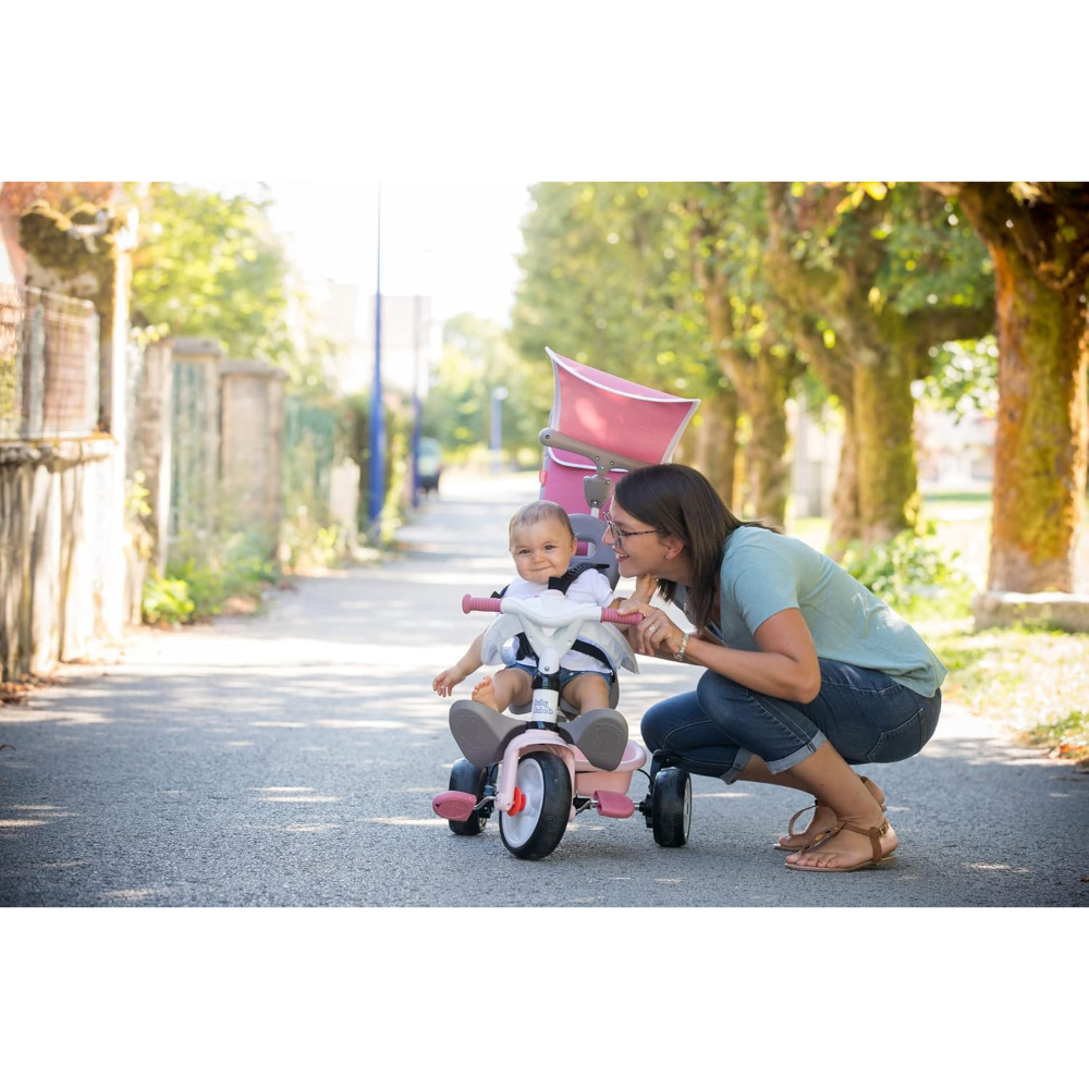 Smoby Baby Balade Pink Tricycle – 2-in-1 Kids Ride-On Trike with Adjustable Features, Safety Bar & Sun Canopy