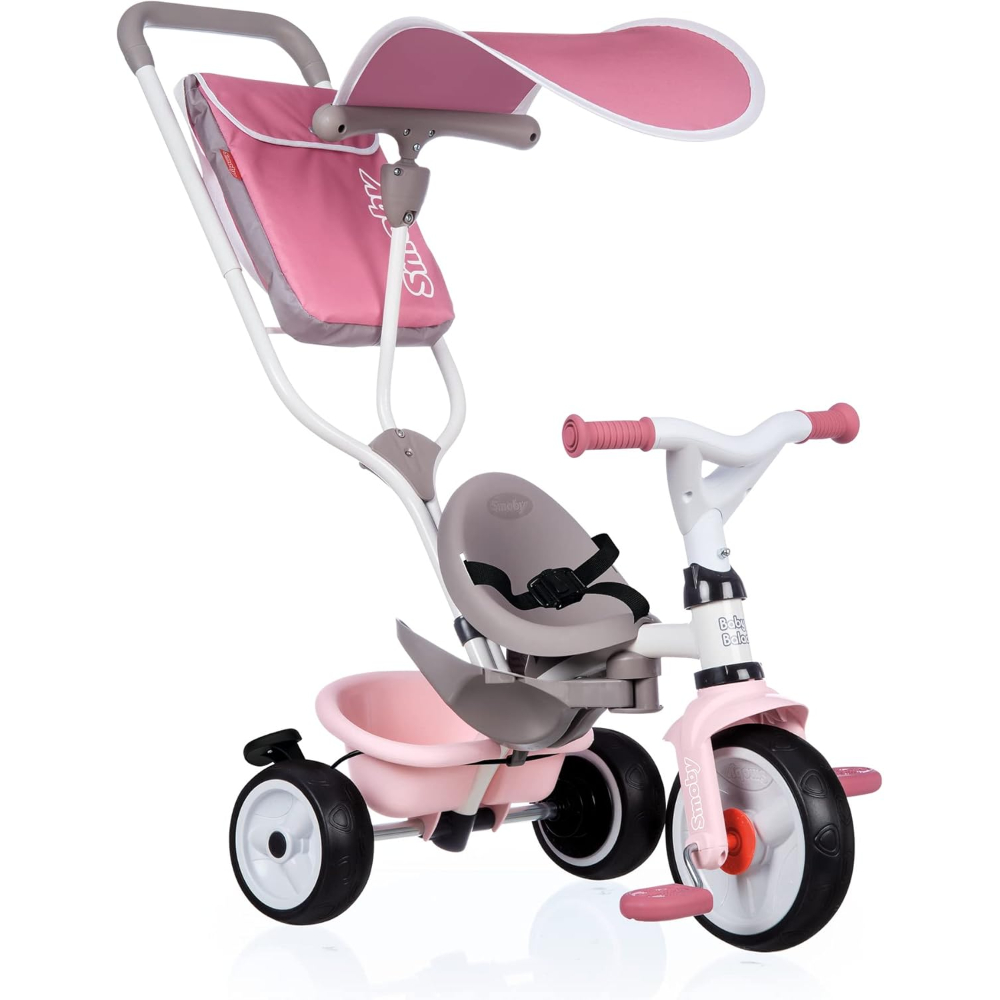 Smoby Baby Balade Pink Tricycle – 2-in-1 Kids Ride-On Trike with Adjustable Features, Safety Bar & Sun Canopy