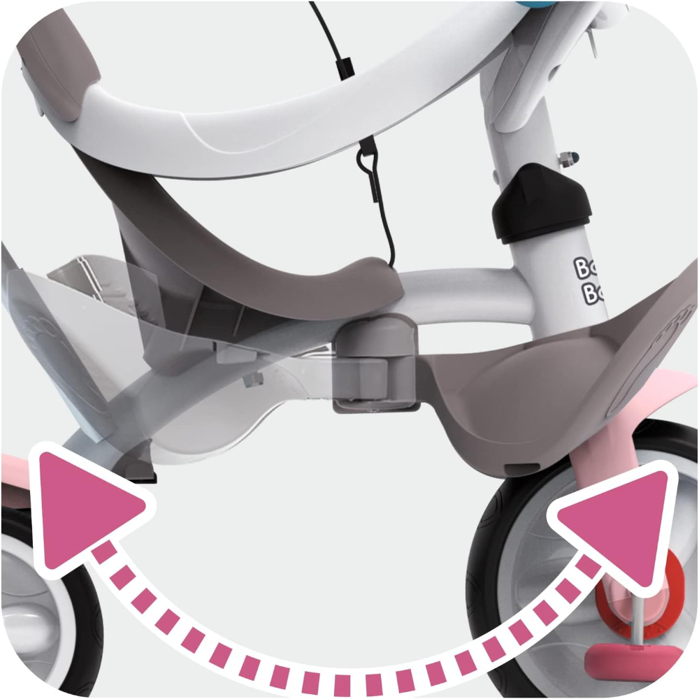 Smoby Baby Balade Pink Tricycle – 2-in-1 Kids Ride-On Trike with Adjustable Features, Safety Bar & Sun Canopy