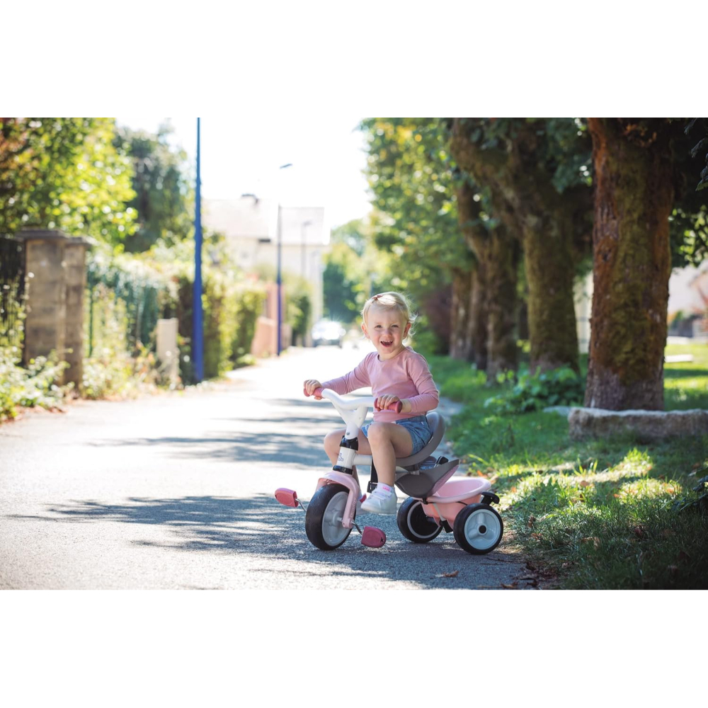 Smoby Baby Balade Pink Tricycle – 2-in-1 Kids Ride-On Trike with Adjustable Features, Safety Bar & Sun Canopy