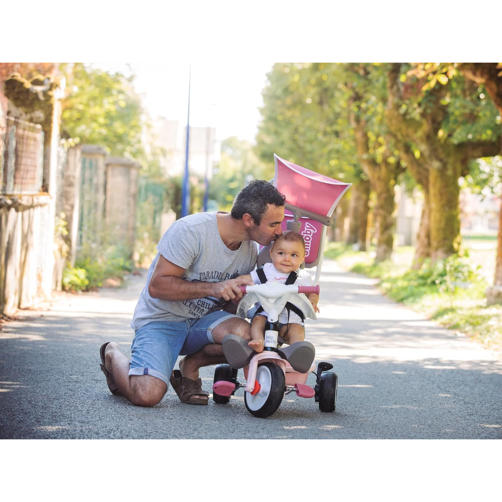 Smoby Baby Balade Pink Tricycle – 2-in-1 Kids Ride-On Trike with Adjustable Features, Safety Bar & Sun Canopy