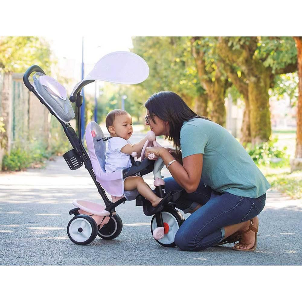 Smoby Tricycle Baby Driver Plus Pink – Kids Ride-On Trike with Adjustable Features, Safety Bar & Sun Canopy