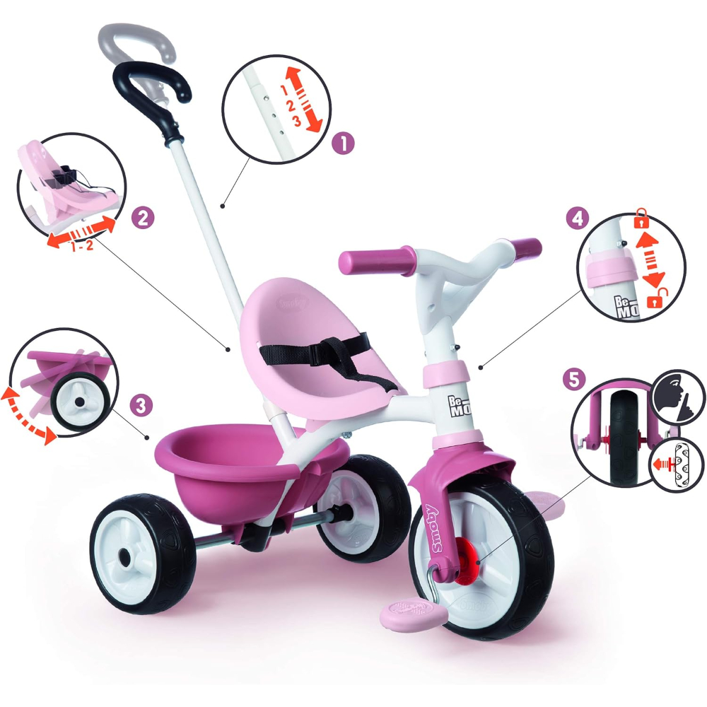 Smoby Be Move Tricycle Pink – Adjustable Trike with Parental Handle