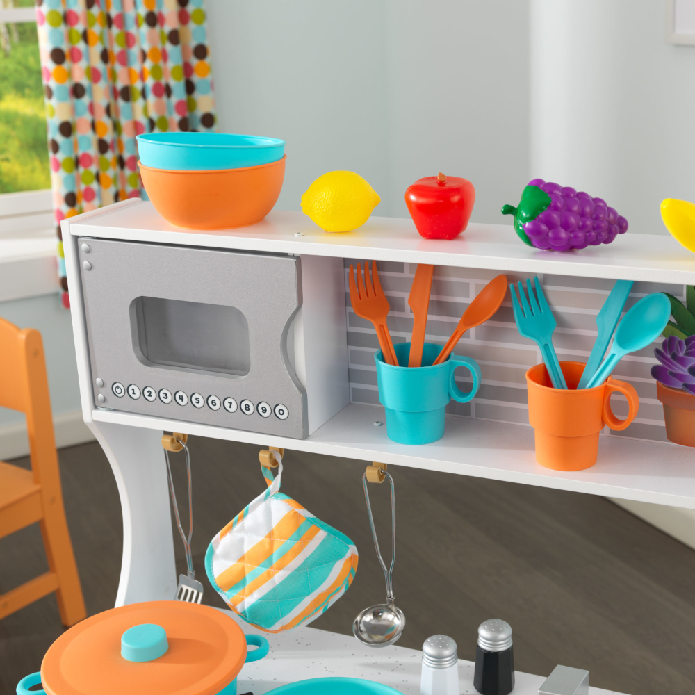 KidKraft Rainbow Dreamers Unicorn Mermaid Dollhouse + Kidkraft All Time Play Kitchen With 38 pcs Accessories