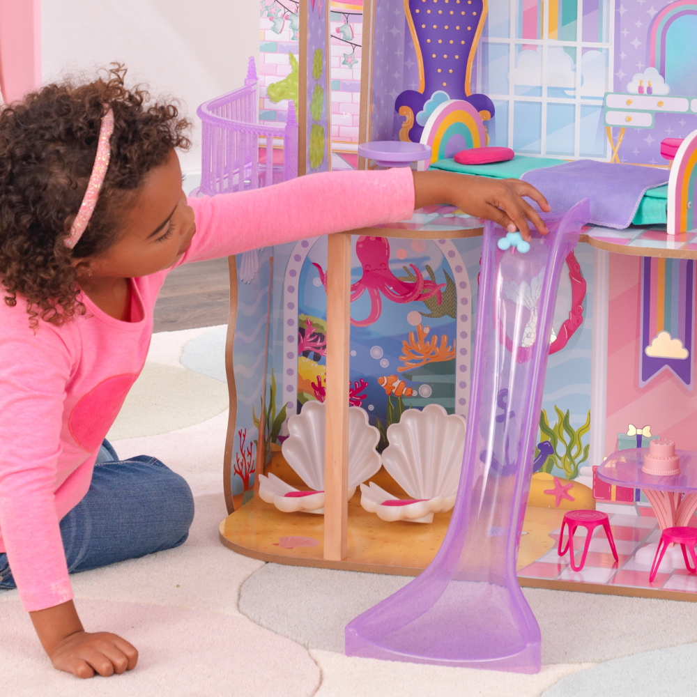 KidKraft Rainbow Dreamers Unicorn Mermaid Dollhouse + Kidkraft All Time Play Kitchen With 38 pcs Accessories