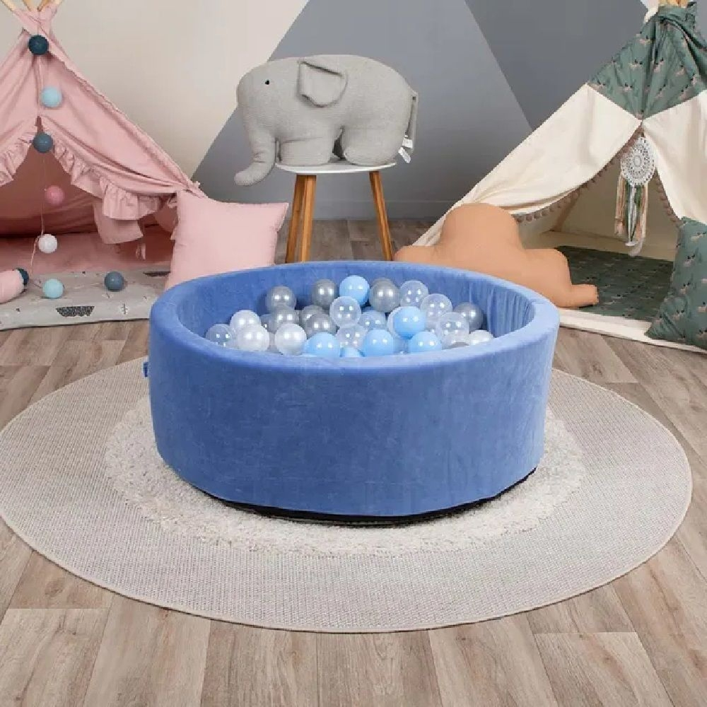 Delsit Soft Foam Ball Pit for Toddlers – Chenille Fabric – Blue – Indoor Play Ball Pool